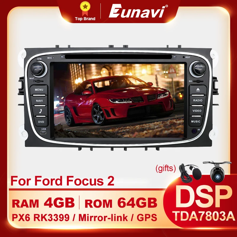 Автомобильный DVD-проигрыватель 2 Din Android 10 для Ford Focus II MK2 Mondeo S-MAX C-MAX Galaxy Kuga