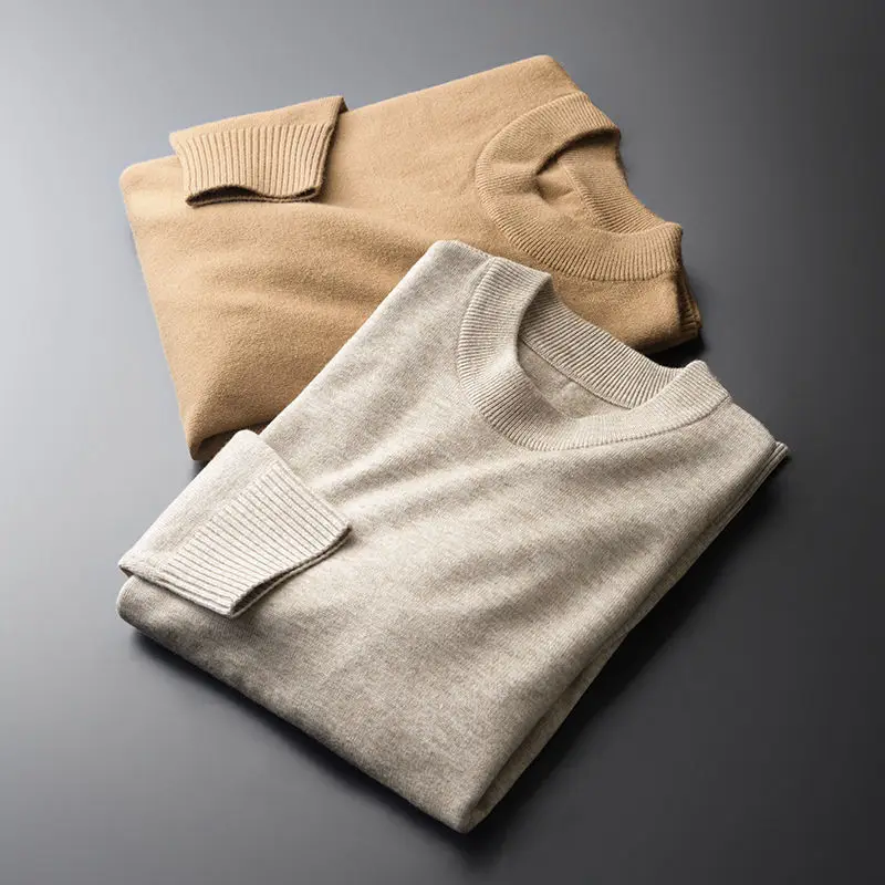 

Men's T-neck sweater autumn winter 2020 new style with thickened warm solid color bottomed sweater Pullover for men
