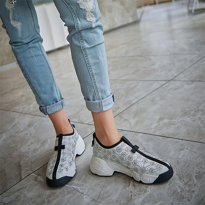 FEDONAS/2020 сезон весна лето блестящий кристалл женская обувь на плоской подошве