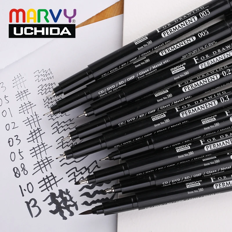 

Японские тонкие ручки Marvy Pigma Micron, набор из 9 предметов, водонепроницаемые перманентные черные маркеры для рисования, школьные принадлежност...