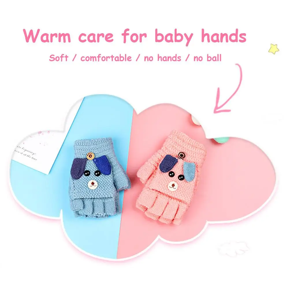 

Baby Winter Gloves Children Girl Boy Finger Flip Cover Gloves Boys Warm Children Mittens Knitted Gloves
