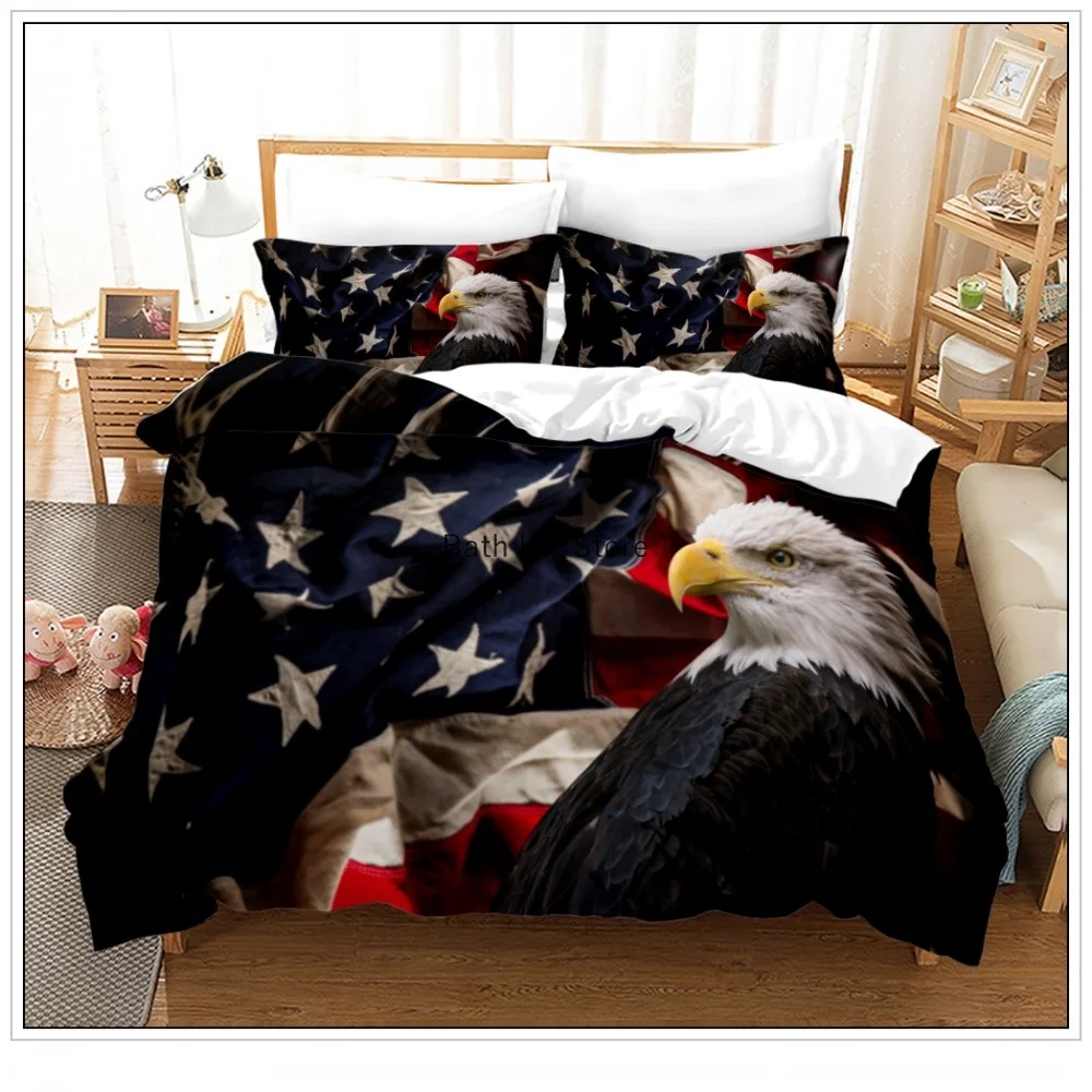 American Flag Eagle Bedding Set Luxury Duvet Cover Soft Bedclothes And Pillowcase Queen Size 2/3pcs Bed Sets Home Textile | Дом и сад