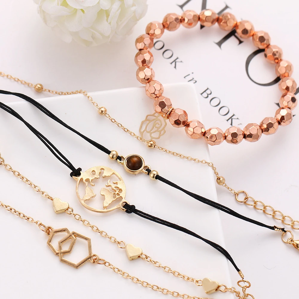 Boho Rose карта браслеты и браслеты для женщин богемный круглый бисерный очаровательный браслет набор модные Многослойные аксессуары Bijoux
