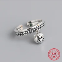 factory price 100 s925 sterling silver ring smiley round design japanese and korean trend style double opening unisex ring