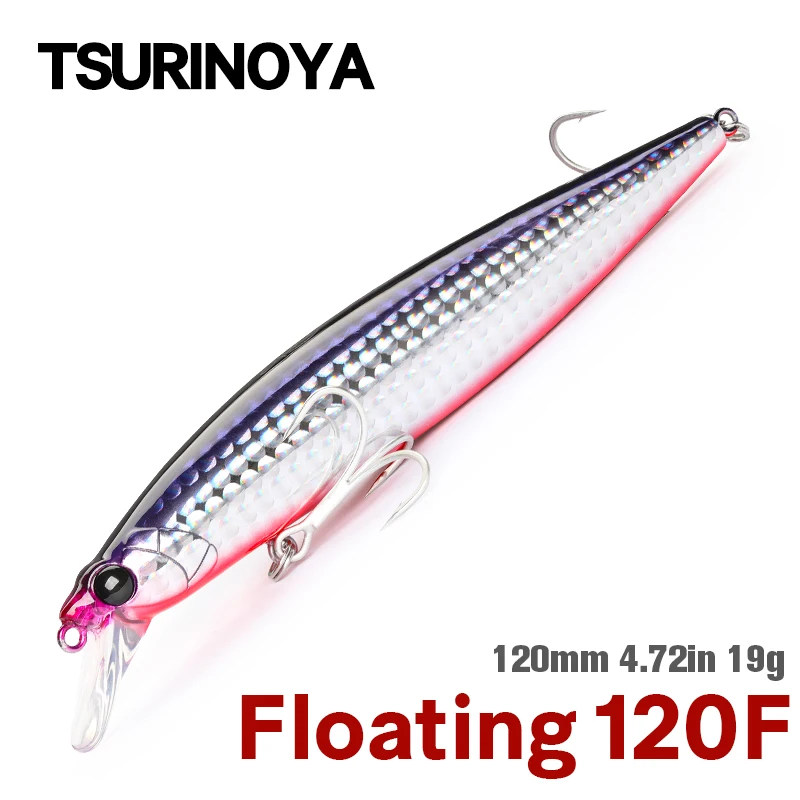 TSURINOYA Ultra-Long Casting 120F 120mm 19g Floating Minnow Fishing Lure STINGER Tungsten Weight Sea Fishing Hard Bait