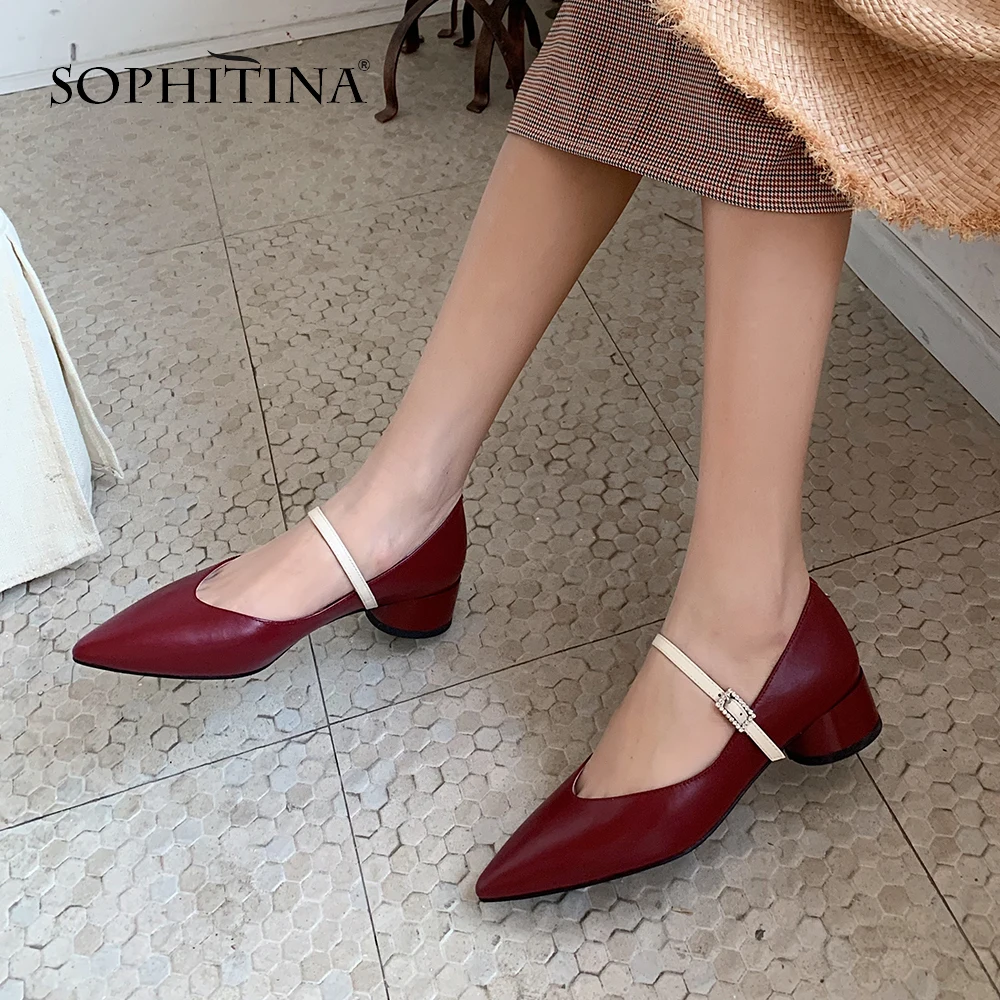 Женские туфли лодочки SOPHITINA Элегантная модная обувь из воловьей кожи с ремешком и