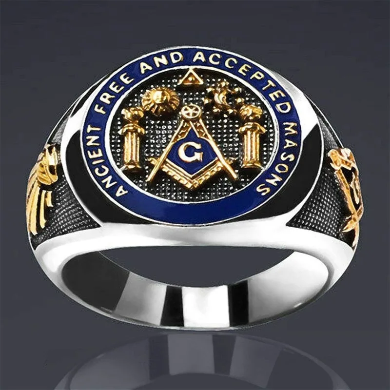 

No Fade Stainless Steel Rings For Men Mason Freemasonry Retro Masonic Finger Ring Jewelry Hiphop Silver Color Anillos