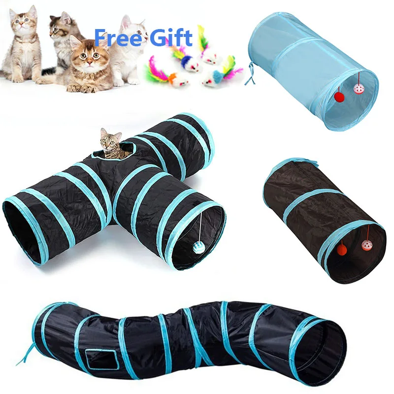 

Pet Cat Toys Collapsible Crinkle Tunnel Toy 3 Holes Interactive Ball Funny Pet Kitten Playing Tunnel Tube
