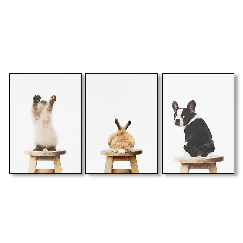 Nursery poster Cute Baby Animal Stand On Chair Poster Rabbit Dog Cat Canvas Painting Nordic Picture Kidsroom Decor Unframed | Дом и сад