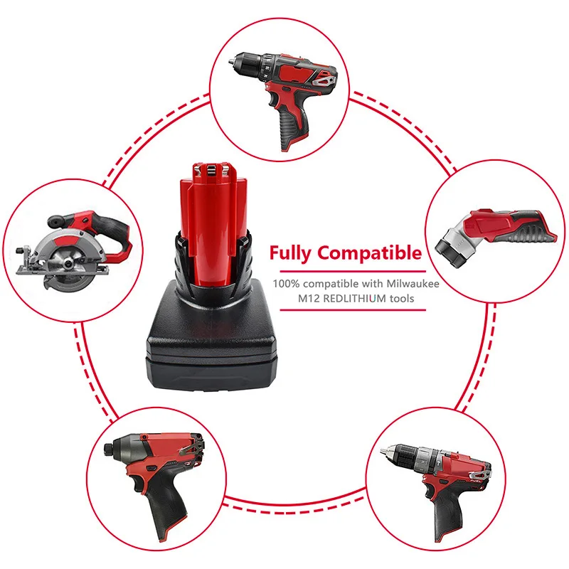 Литий-ионный аккумулятор для Milwaukee Tool 12 В Сменный M12 C12 XC 48-11-2440 48-11-2402 48-11-2411 48-11-2401 |