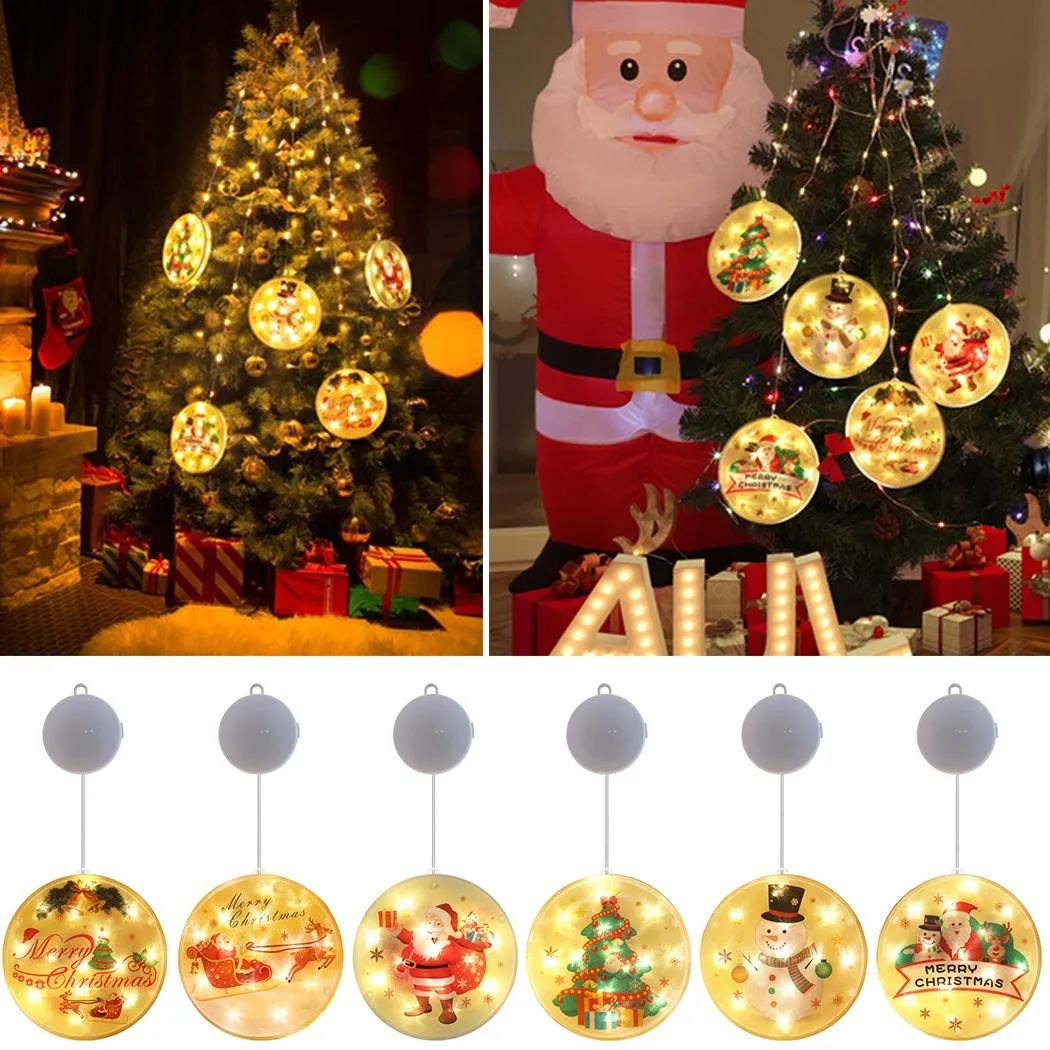 

Merry Christmas Lights LED Color Painting Hanging Lights Room Decoration Lights Color Printing Disc Copper Wire Lights Navidad