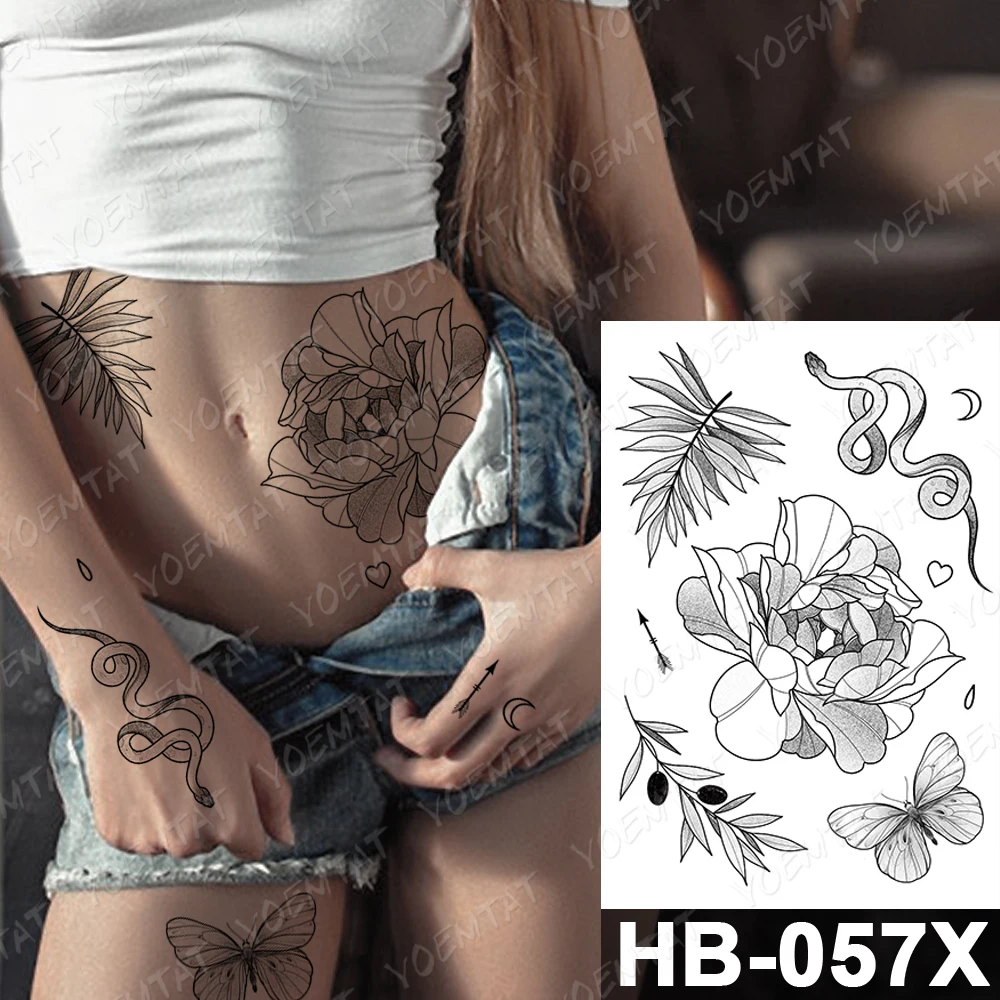 

Waterproof Temporary Tattoo Sticker Dark Old School Dark Snake Leaf Flash Tattoos Black Lotus Body Art Arm Fake Tatoo Women Men