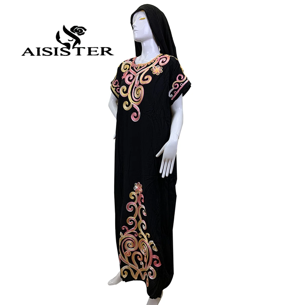 В африканском стиле Платья с вышивкой 100% хлопковая Абая Дубай короткий рукав