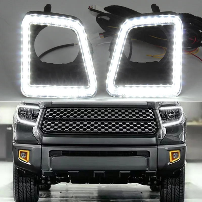 

Car LED DRL Daylights For Toyota Tundra 2014 - 2020 2021 Yellow Turn Signal Daytime Running Light Fog Lamp