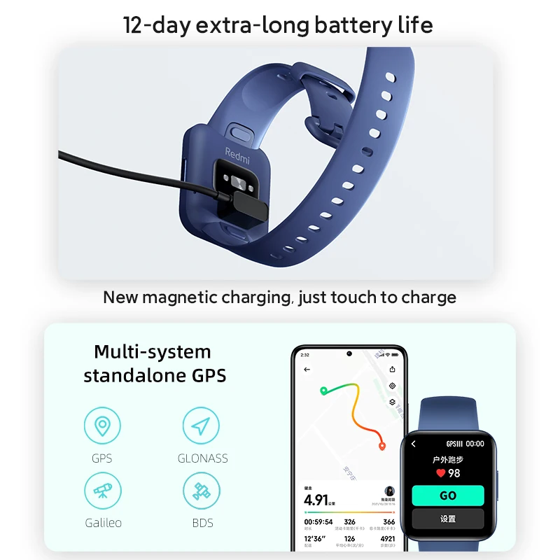 Смарт-часы Xiaomi Redmi Watch 2 1 6 дюйма AMOLED экран SpO2 измерение кислорода в крови пульса