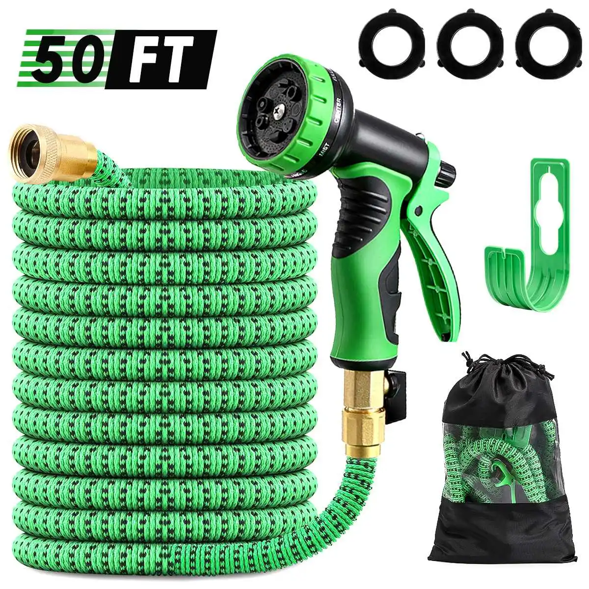 

50Ft Garden Hoses Pipe Upgraded Double Latex Retractable Pipe High Pressure Car Wash Hose With Spray Gun Garden Watering