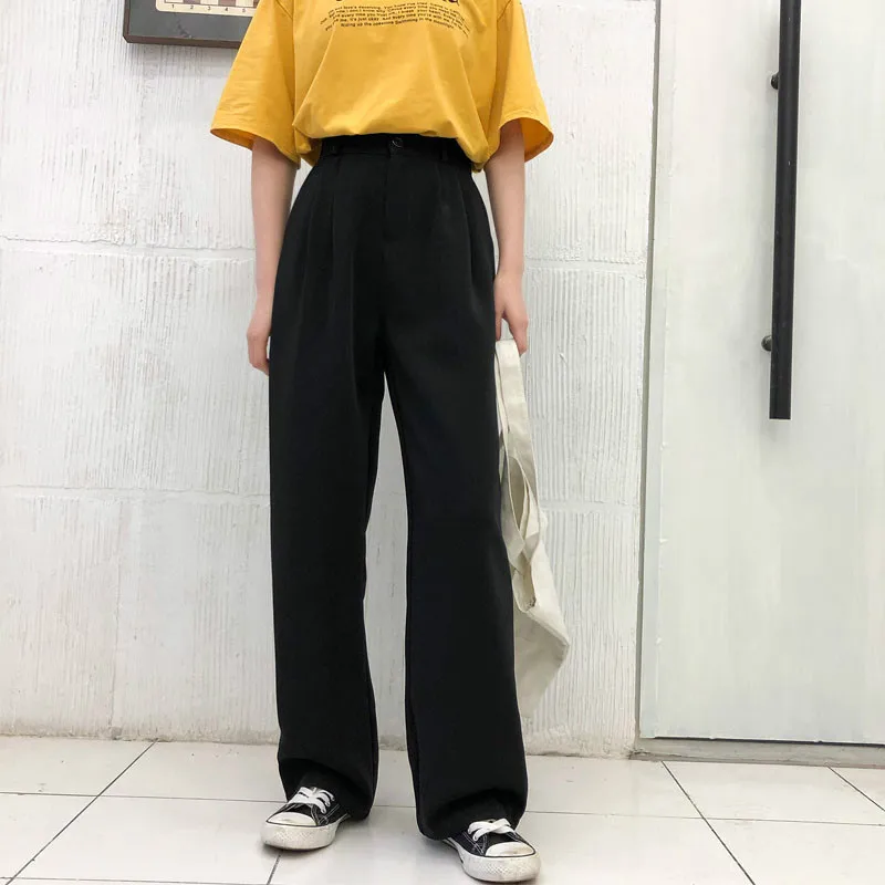 Брюки женские с завышенной талией однотонные свободные утепленные штаны