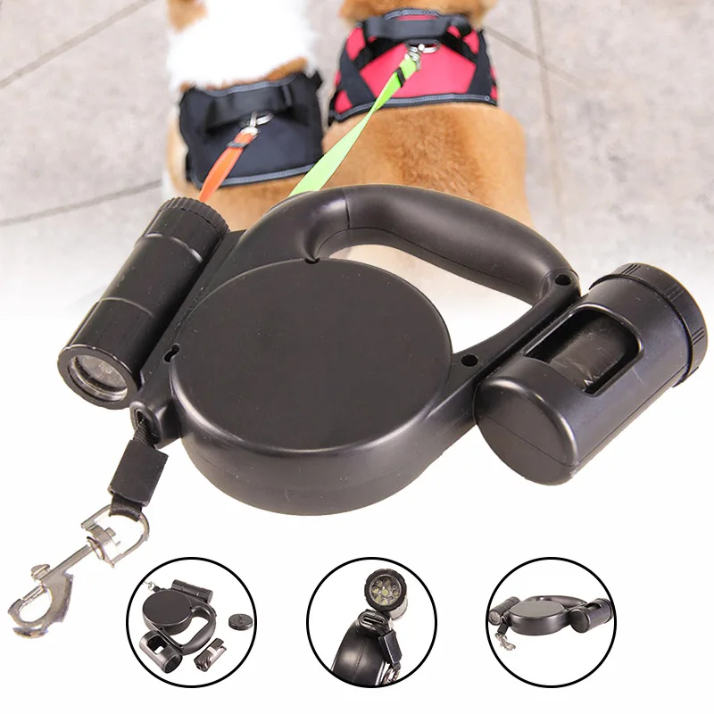 

Retractable Dog Leash with Detachable Flashlight & Poop Bag Storage Rack One-Handed Brake Pause Lock for Pet 2021