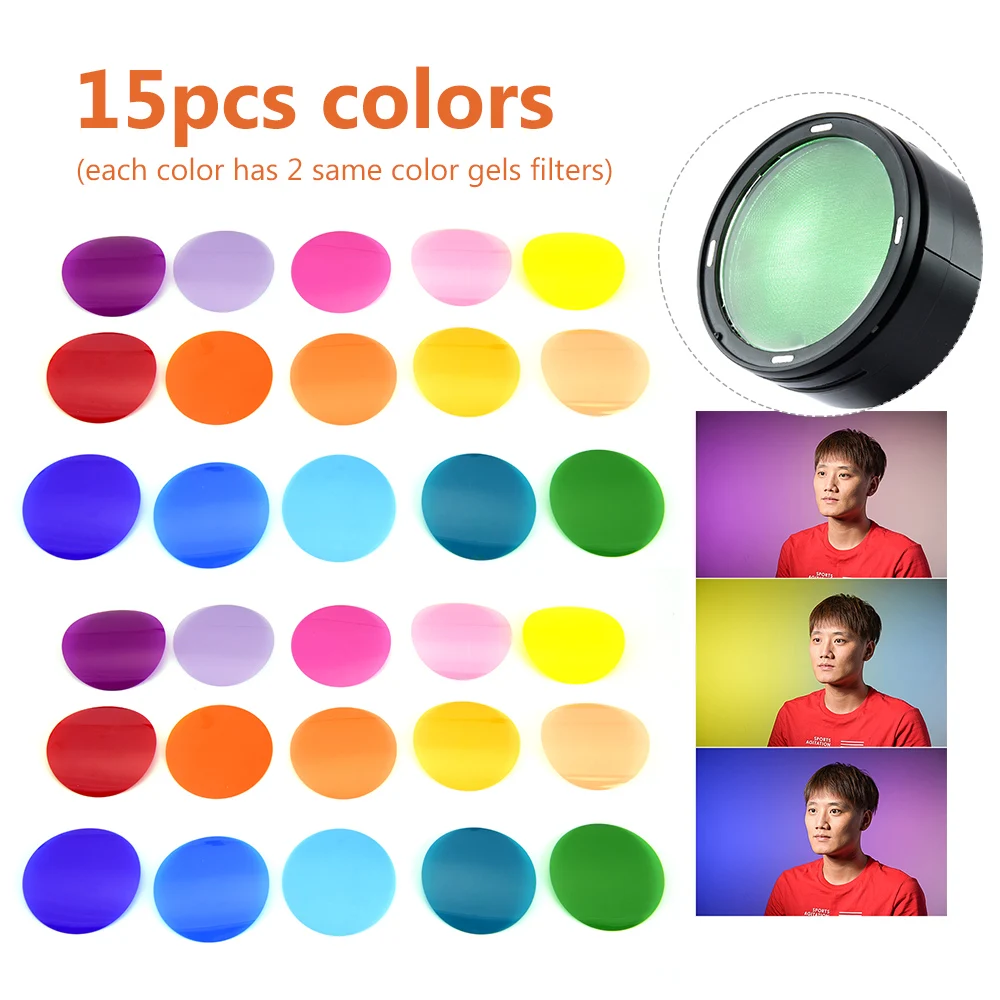 

Godox V-11C Color Filters Kit Gels Filters 15 Colors * 2 photography accessories for Godox V1 Series Camera Round Head Flashes