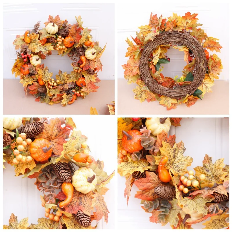 

Artificial Wreath Garland Rattan Frame With Pumpkin Berries Pine Cone And Maple Leaves Halloween Thanksgiving Autumn Holiday D