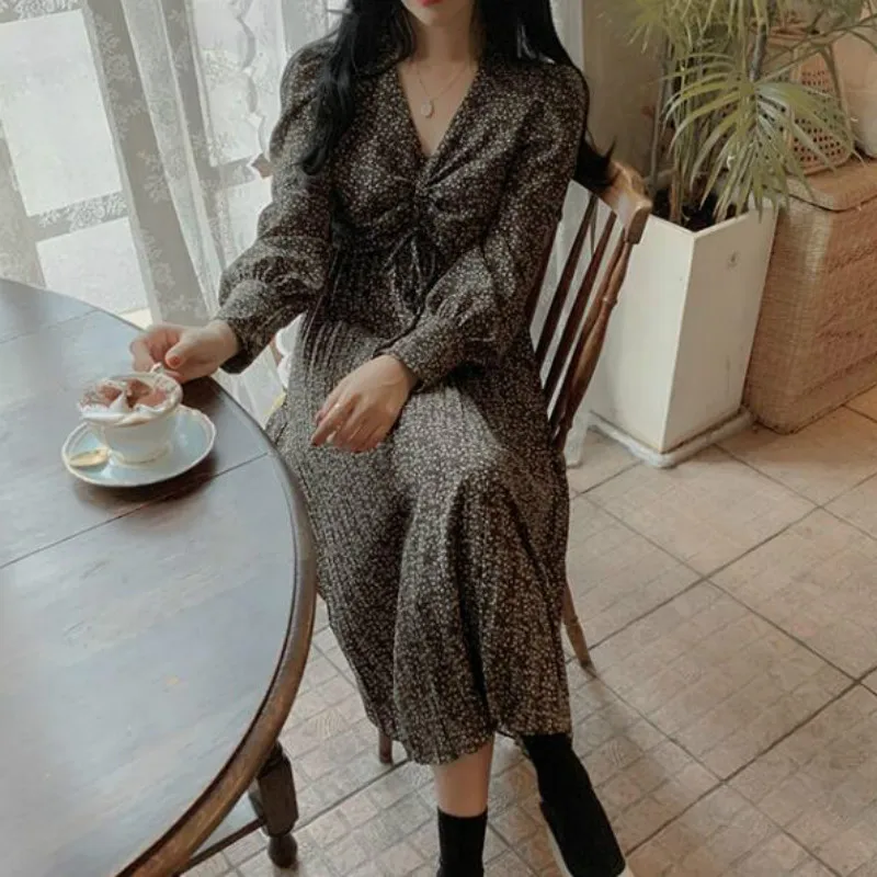 Женское длинное Плиссированное шифоновое платье с V-образным вырезом длинным