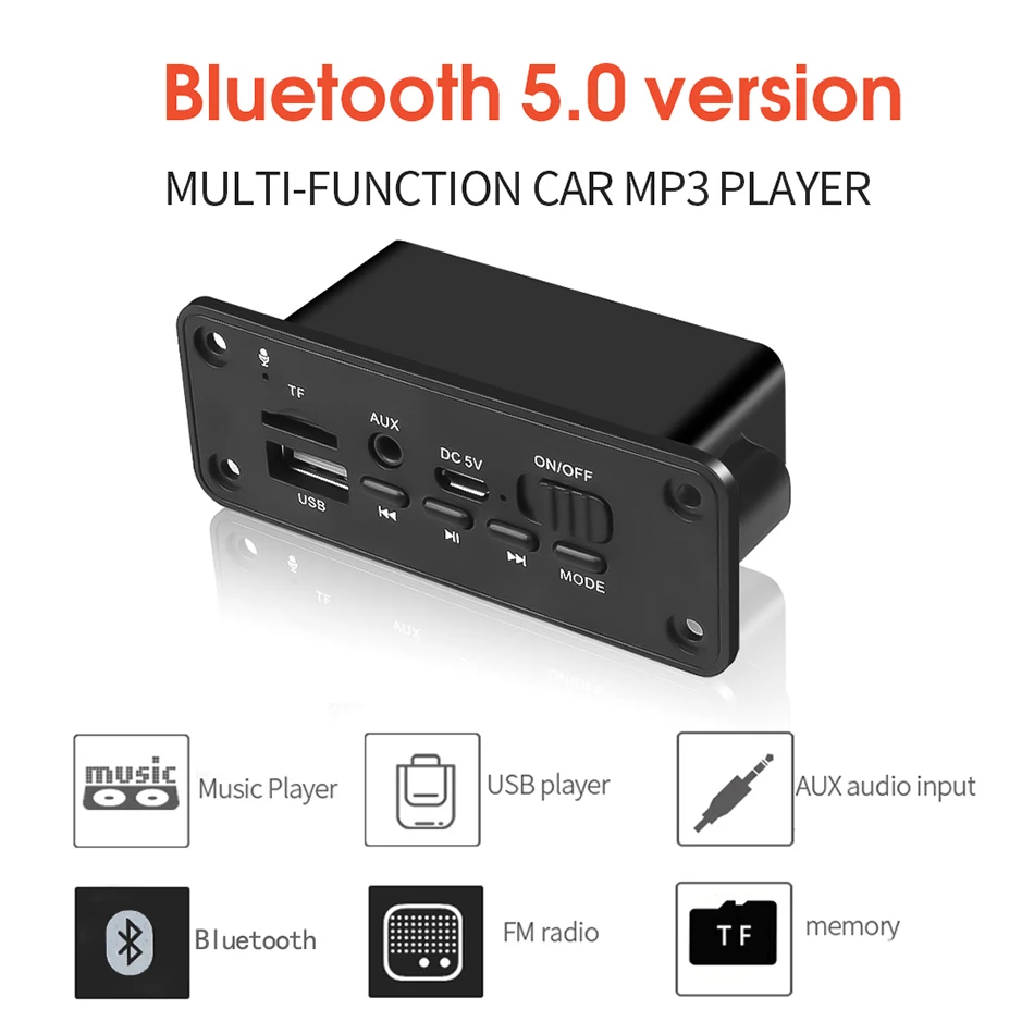 2*3W Amplifier DC 5V MP3 WMA Wireless Bluetooth 5.0 Decoder Board Audio Module USB FM TF Record Radio AUX input For Car | Автомобили и
