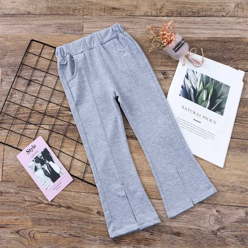 Штаны для девочек весенне-осенняя одежда расклешенные брюки с разрезом Детские