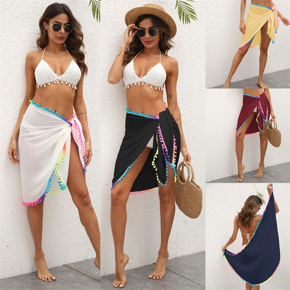

2021 Beach Skirt Sexy Women Chiffon Swimwear Pareo Scarf Cover Up Wrap Kaftan Sarong Beach Wear Candy Bikinis Cover-Ups Skirts
