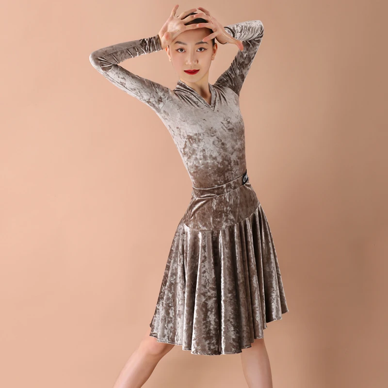 

Latin Practice Dress Children Long Sleeve Dress Performance Costumes Cahcha Samba Ballroom Dance Competition Dance Dress 120-170