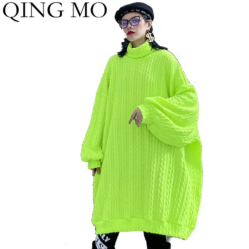 QING MO, черный, зеленый, женский зимний свитер,, Женская водолазка, пуловер, свитер, Женский размера плюс, свободный свитер, больше размера, ZQY2425