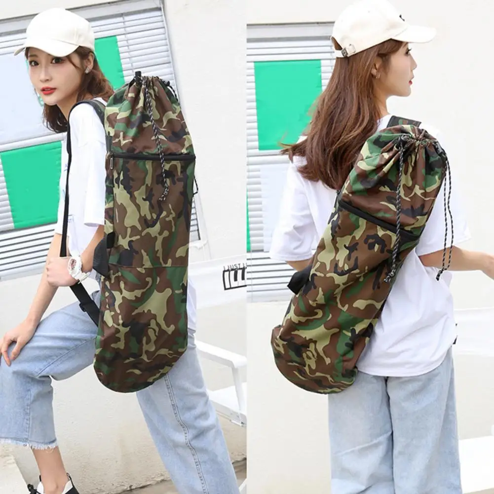

Skateboard Bag Waterproof Canvas Solid Color Camouflage Zip Drawstring Adjustable Strap Longboard Storage Bag for Outdoor
