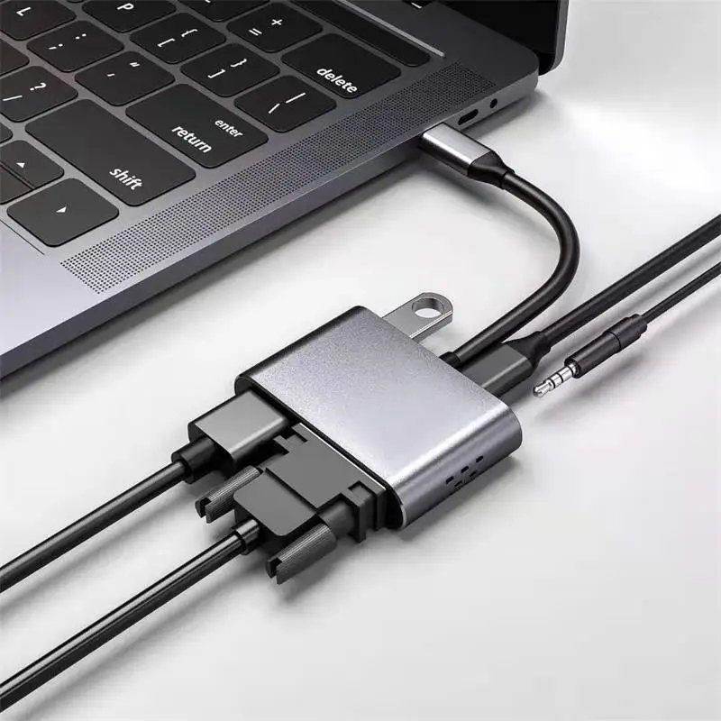 

USB C HUB 3.0 Type C To HDMI-compatible VGA PD 5 Ports Multi Splitter Adapter Dock Station For Macbook Pro Computer Accessories
