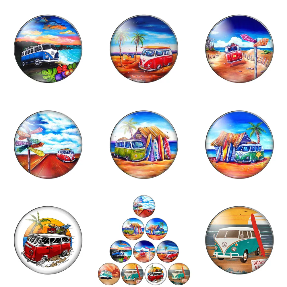 

Colorful Road Leading Mark Bus Beach 10pcs Mixed 12mm/20mm/25mm/30mm Photo Glass Cabochon Demo Flat Back Making Findings