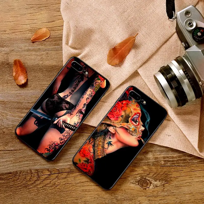Сексуальная Татуировка девушка для iPhone 6 6S 7 8 Plus X XS XR Max 5 5S TPU мягкая защитная