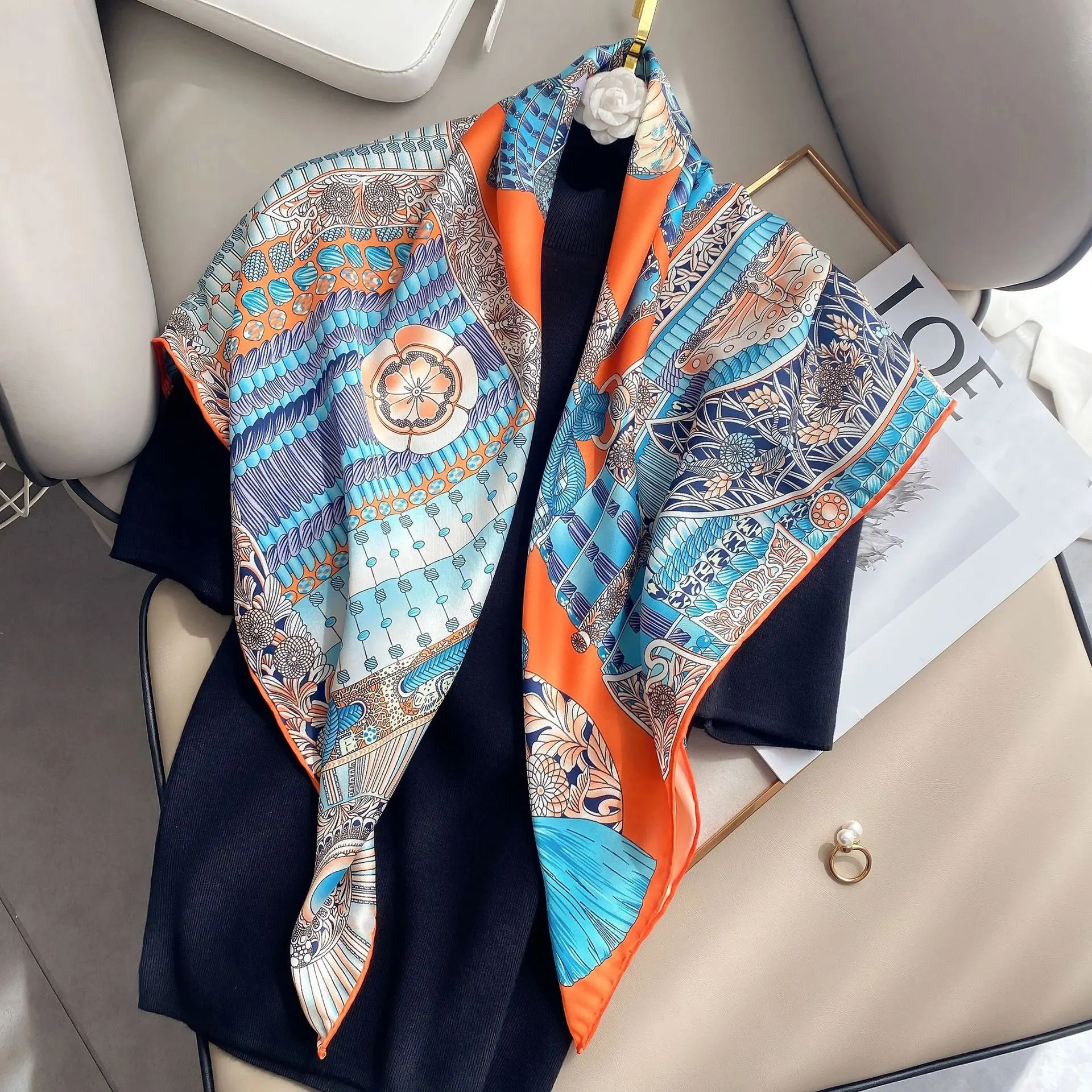 

Дизайн шарф хиджаб шеи платки шелковая саржа большой шарфы платок женский Мягкий повязка на голову 2021 Весна обертывания банданы хиджаб