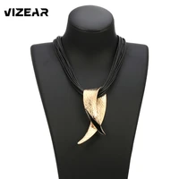 vintage black leather chain short necklace choker silver plated alloy big pendant necklaces for women gifts gothic metal jewelry