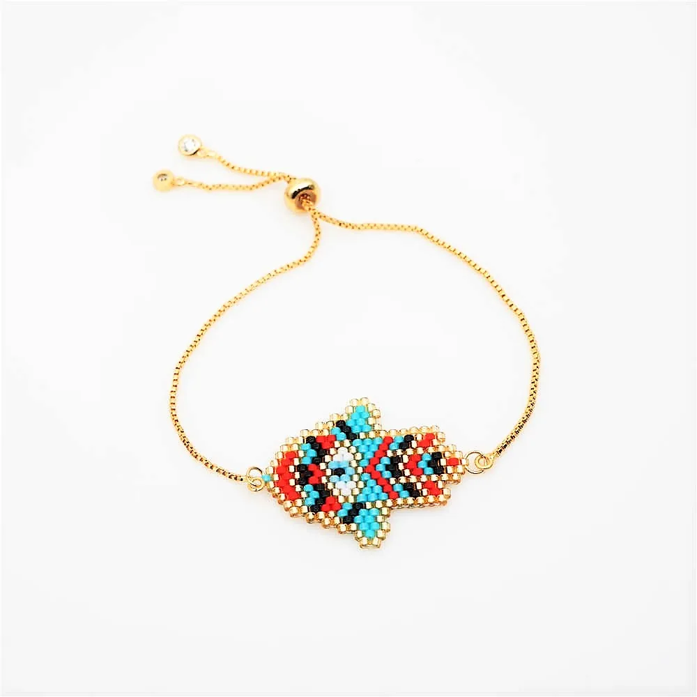 Shinus Miyuki Evil Eye Bracelets Fatima Hamsa Hand Bracelet Women Pulseras Mujer Jewelry Stainless Steel Chain Handmade - Окраска металла: MI-B190276B