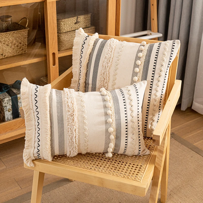 

Tufted Boho Throw Pillow Cover Decorative Moroccan Tribal Handmade Pillowcase Woven Accent Cushion Cover for Sofa Couch Bedroom