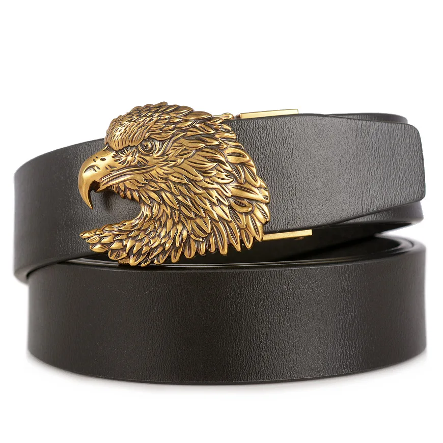 MYMC Men's Belt Outdoor Hunting Metal Leather Belt High Quality Alloy Eagle Buckle Luxury Belt for Men Male 110-130cm