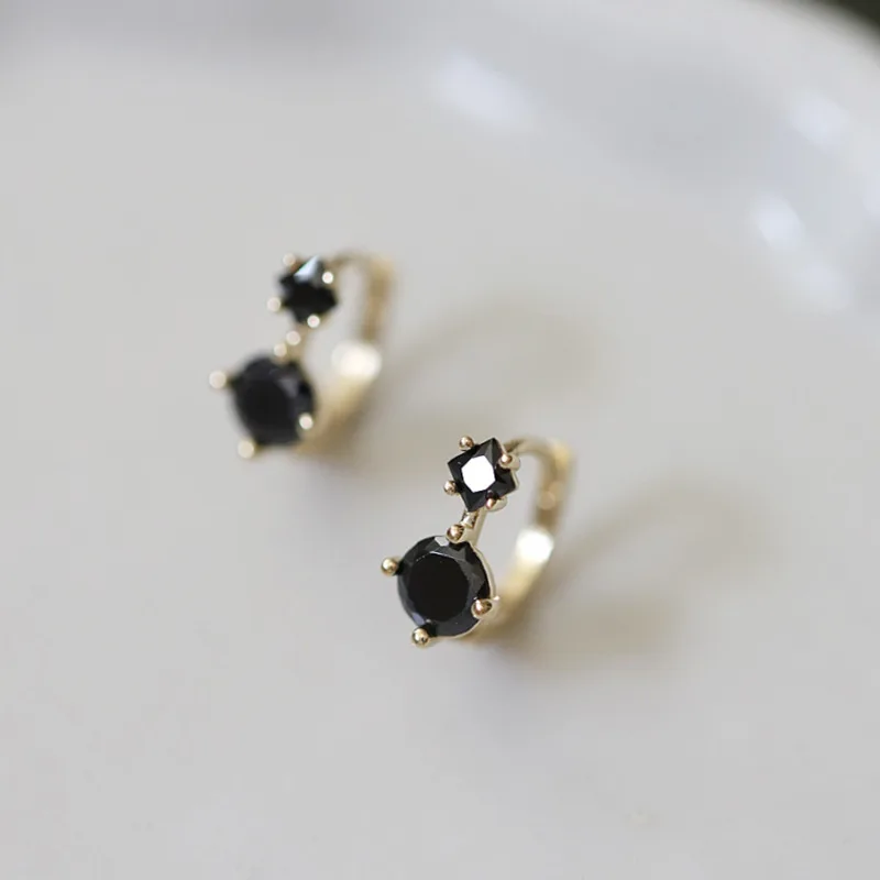 

925 Sterling Silver 14k Gold Plated Earrings for Women Black Zircon Inside Diameter 8mm Gold Silver High-end Earrings Jewelry