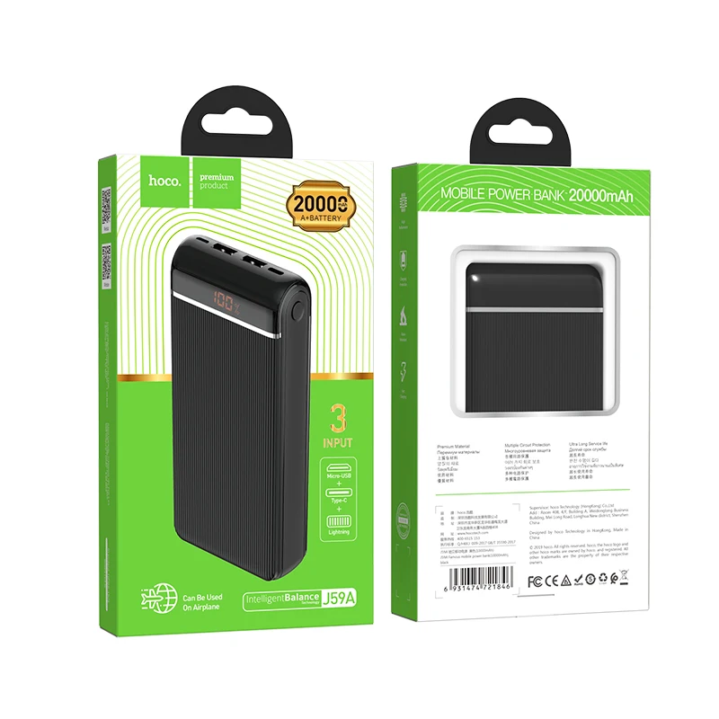 HOCO power Bank 20000 мАч портативный Встроенный кабель для быстрой зарядки Невидимый держатель для iphone 11 X XS Max XR Внешняя батарея