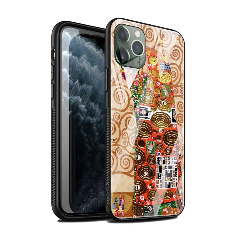 Чехол Gustav Klimt the kiss из закаленного стекла с рисунком для iPhone 11 12 13 Pro MAX Mini 7 8 X XR XS 6 6S