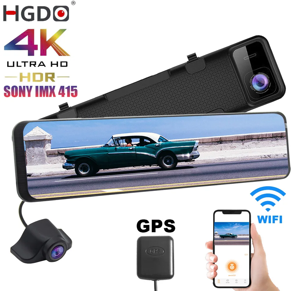 

HGDO 12'' 4K WIFI Car DVR 3840×2160P Camera Video Recorder Sony IMX415 HiSilicon Rear View Mirror Camera Dash Cam GPS Registrar
