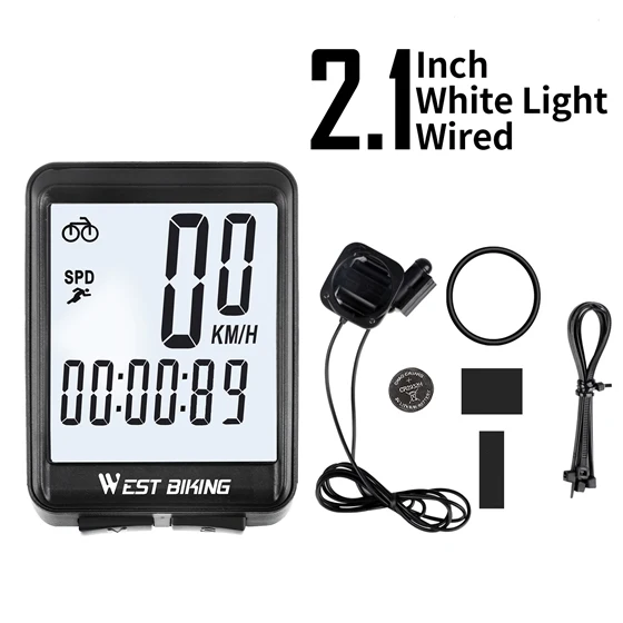 WhiteLight -Wired WEST BIKING, велосипедный компьютер, беспроводной проводной велосипедный компьютер, велосипедный спидометр, светодиодный, цифровой, скоростной, дорожный, MTB, велосипедный секундомер - Цвет: WhiteLight -Wired