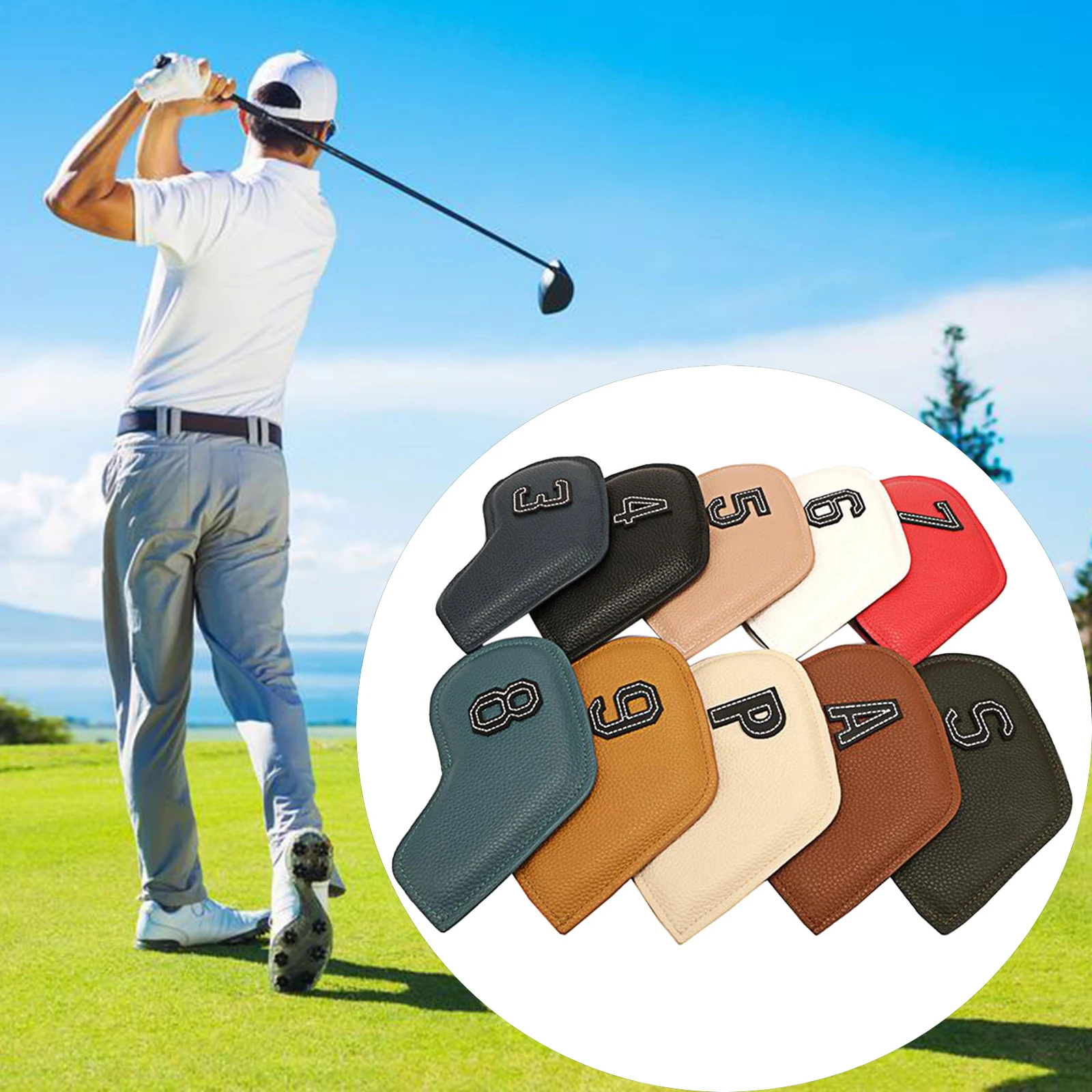 10pcs/set Golf Club Iron Headcover Golf Iron Head Covers 3-9,P,S,A Golf Club Wedges Covers Protector Guard Golf Accessories