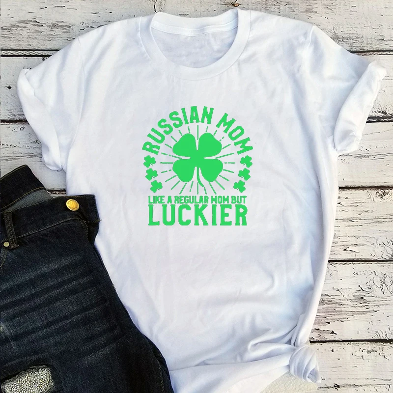

St Patricks Day Shirts Print Tops Streetwear Couple Clothes Russian Mom Plus Size Tee Women Luckier Shirt Vintage