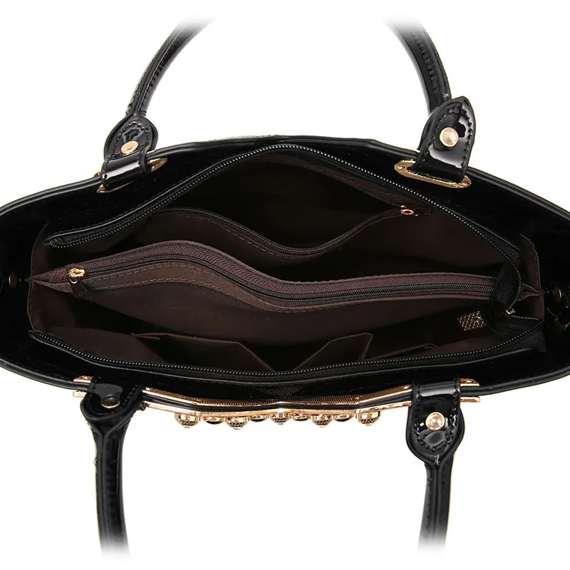 

New 2020 Fashion Black Embroidered Bright Leather Shoulder Bag Handbag Women's Luggage Shoulder Bag luxury designer bag
