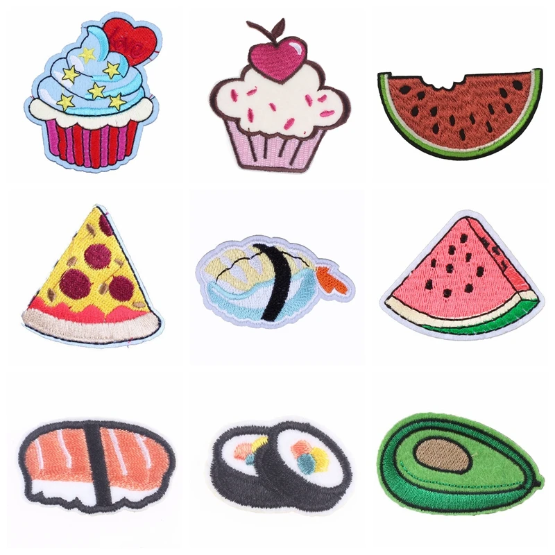 

Food Patch Embroidered Iron On Patches For Clothes Cartoon Stickers Fabric Embroidered Sew On Child Clothes Applique Decor Diy