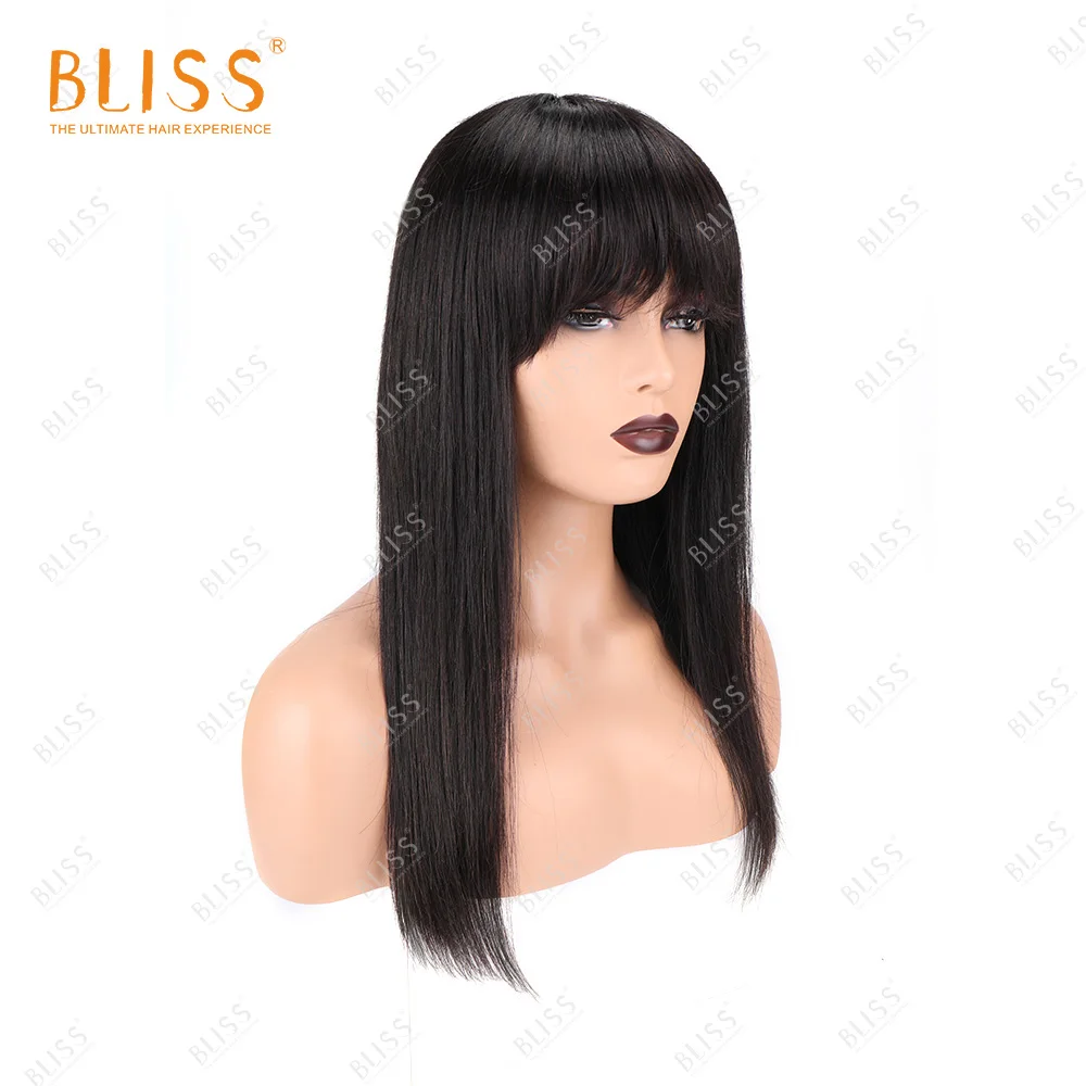 Bliss 100% Human Hair Wigs Straight Hair Wigs with Bangs Brazilian Human Hair Wigs With Bangs Short Straight Hair Wigs For Women