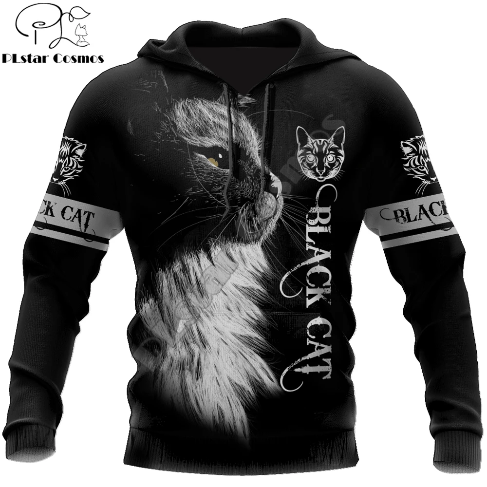 Мужская повседневная толстовка с капюшоном черная унисекс 3D-принтом в виде кошки